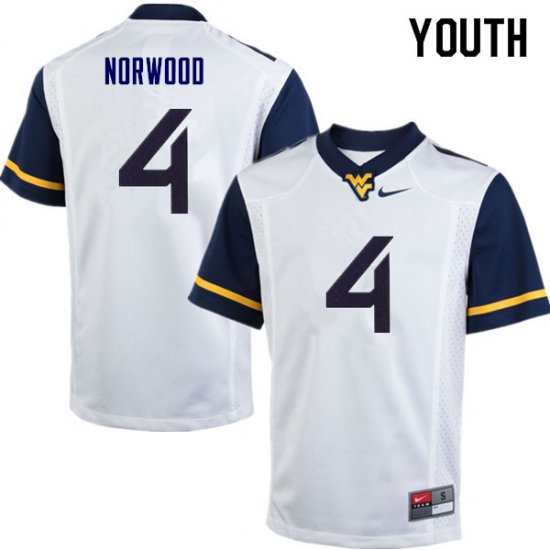 Youth West Virginia Mountaineers NCAA #4 Josh Norwood White Authentic Nike Stitched College Football Jersey AC15Y55OL